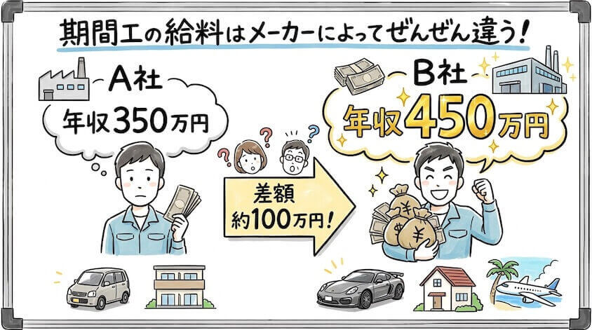 待遇が良い会社と待遇が悪い会社の比較(イラスト)