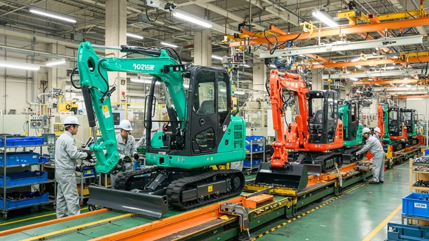 ミニバックホーの製造ライン